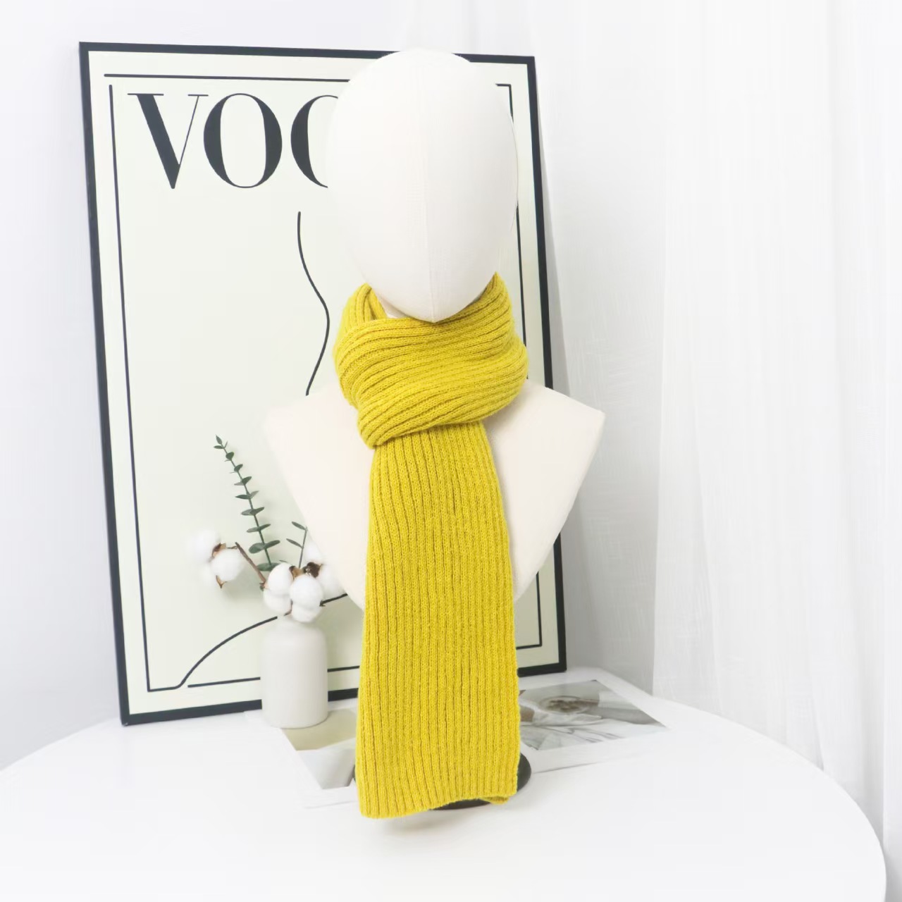 T153 autumn and winter vertical knitted scarf solid color all-match ladies scarf Korean couple warm neck scarf