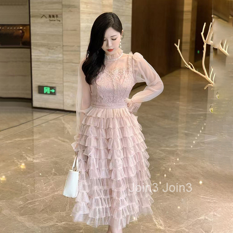 French gentle style fashionable embroidered slimming waist skirt womens design sense heavy long sleeved mesh cake skirt
