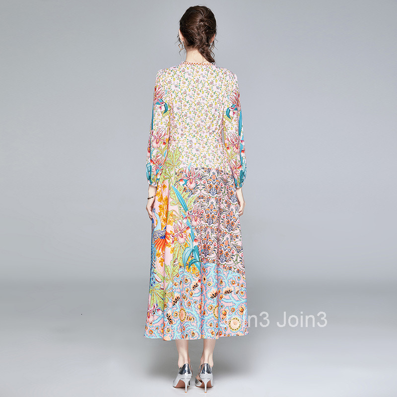 Small Clear Skirt Printed Long Sleeve Lace with Waist to Look Thin Dress Big Swing