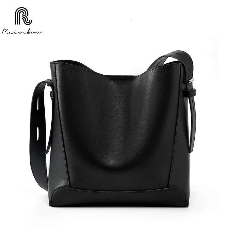 RAINBOW Ladies Split Leather Bucket Bags Female Commute Messenger Adjustable Shoulder Strap Women Casual Handbag