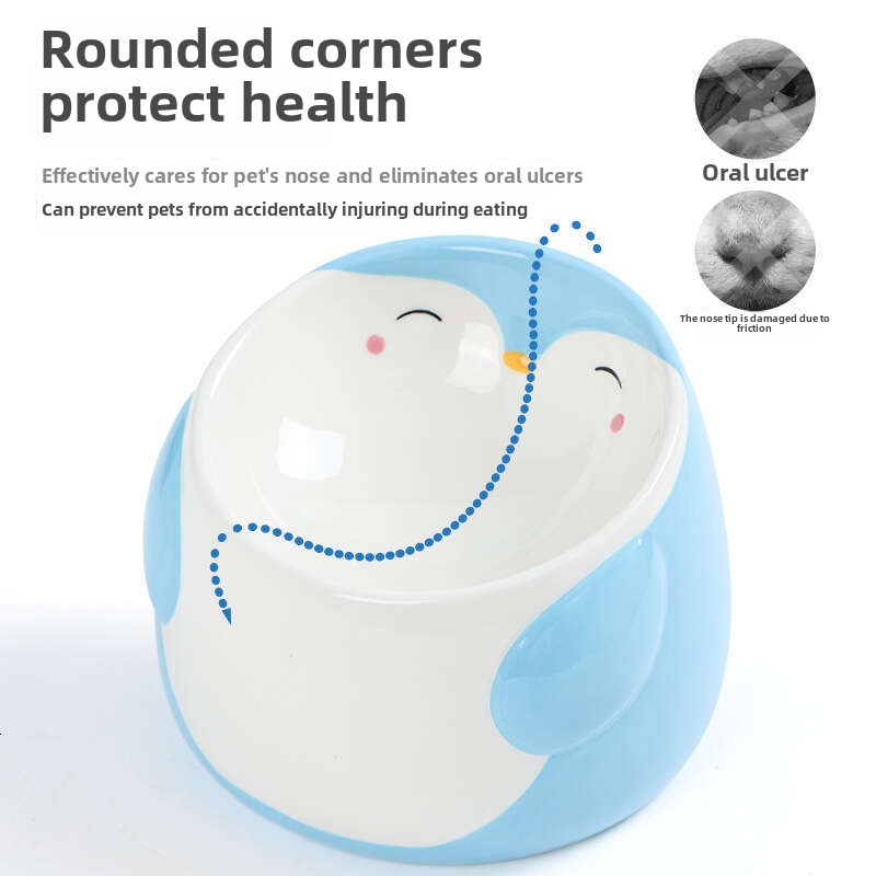 Slant-Design Anti Spill Cat & Dog Bowl Neck Support, Durable Ceramic Material