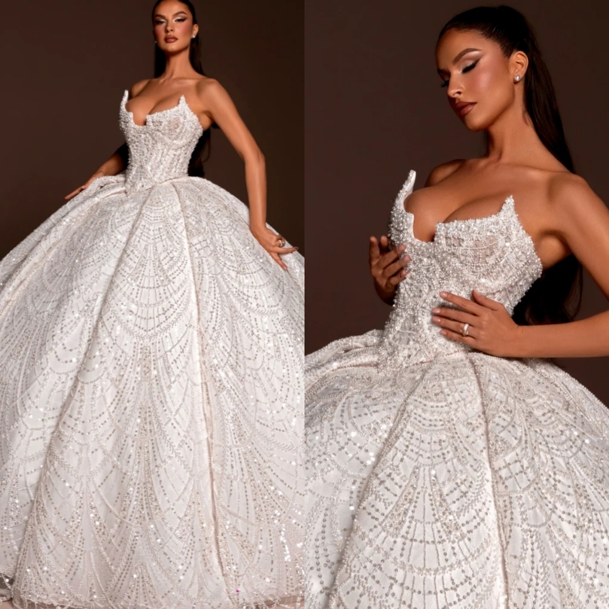 Gorgeous Ball Gown Wedding Dress For Women Sweetheart Neck Sleeveless Bridal Gowns Lace Sequins Backless Sweep Train Dresses Custom Made vestidos de n