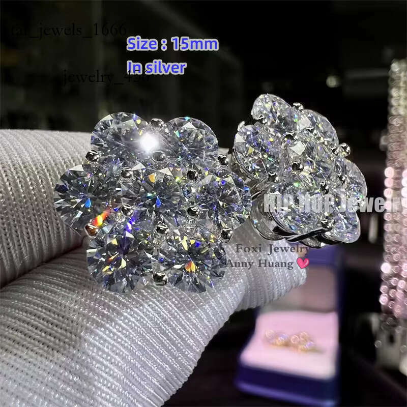 Gold Mossanite Studs Screw Back Solid Sier 15mm 5.8ctw VVS1 Round Cut Cluster wer Moissanite Dia Stud Earrings