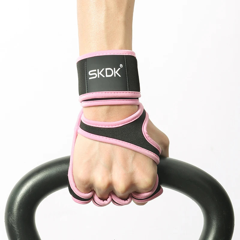 Workout Gloves With Wrist Wraps AntiSlip Silicone Palm Protection Weight Lifting Fitness Gym Pink Color For Women 250220