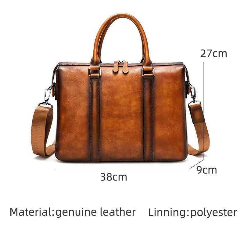 Mens handmade genuine leather handbag factory sun dried blackhead layer cowhide briefcase business computer bag mens shoulder bag Z250220