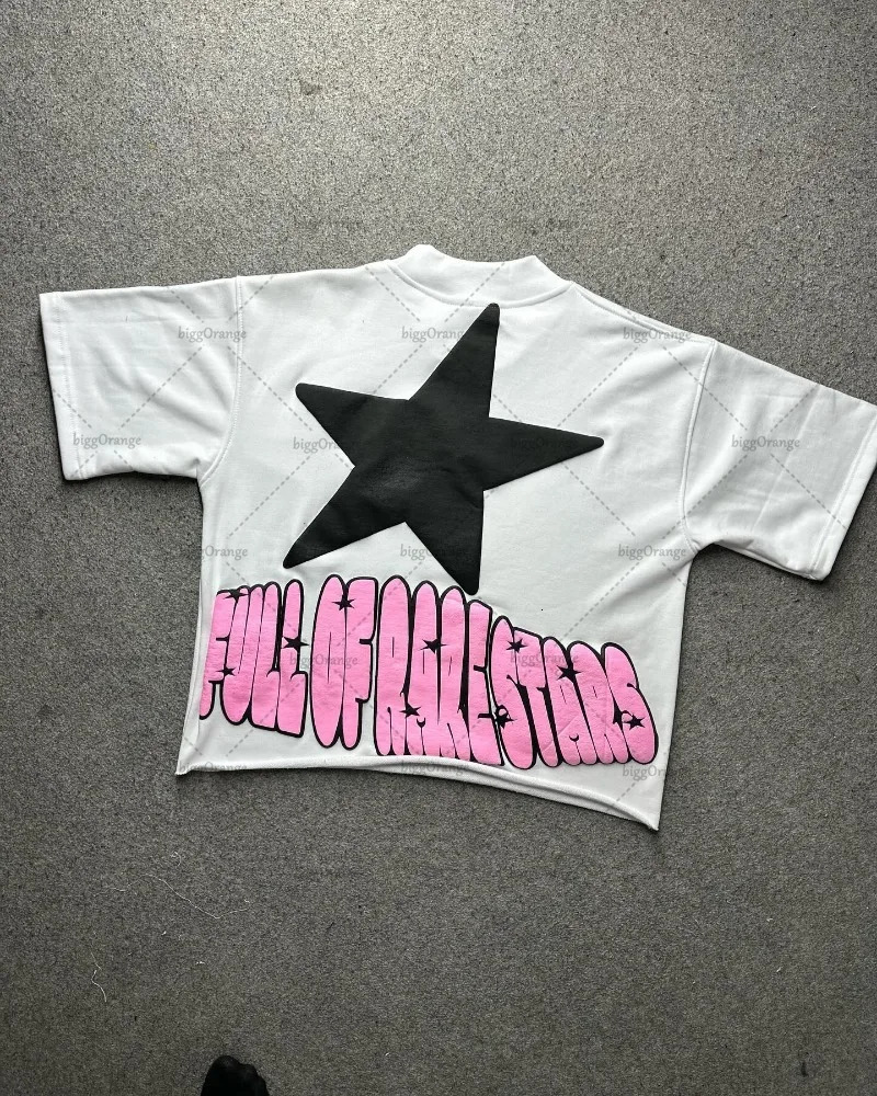Hiphop Trendy Streetwear Tops Men Y2K Harajuku Pink Letter Print Oversized Tshirt Retro Loose Casual Cotton Shortsleeved 250226