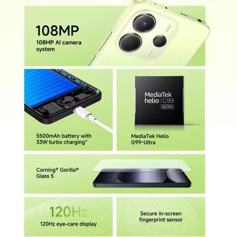 Global Version Xiaomi Redmi Note 14 Smartphone 128GB ROM MediaTek Helio G99-Ultra 108MP Camera 6.67" AMOLED 5500mAh