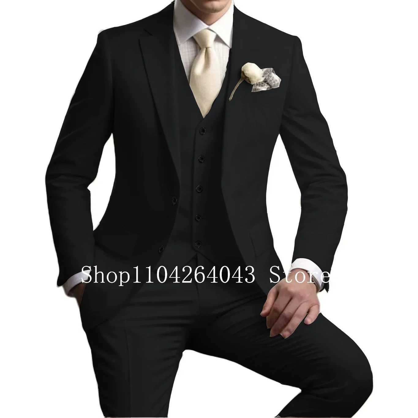 Mens formal suit with notch lapel 3-piece jacket vest and pants set ultra-thin fit mens wedding dress business ping pong tailcoatXJ250222
