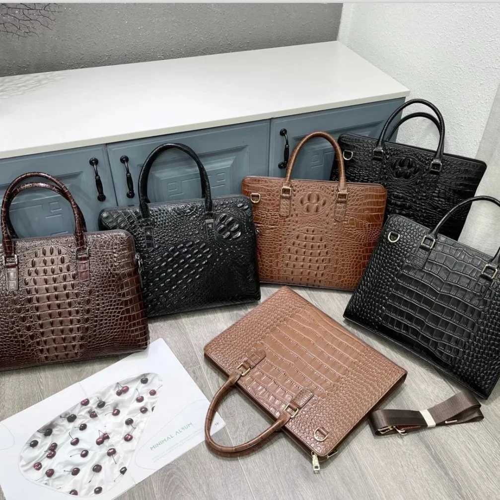 New crocodile laptop bag made of genuine leather mens briefcase luxury brand mens handbag mens messenger 14 inch computer bag Z250220