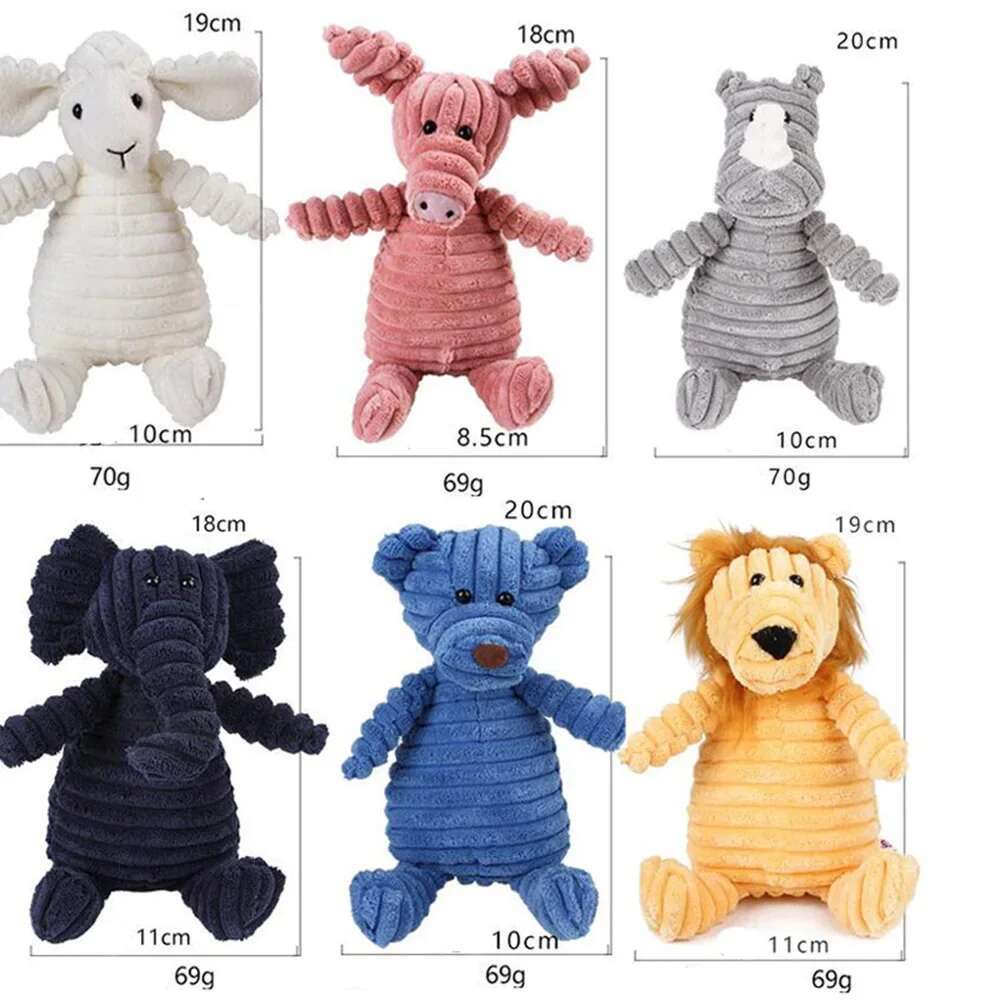 Plush Toy Animals Shape Bite Resistant Squeaky Corduroy Dog Toys for Small Large Dogs Puppy Pets Training Accessories