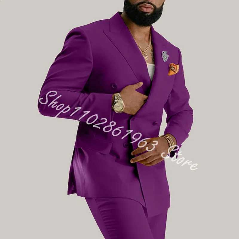 New Fashion Men Suits Peak Lapel Double Breasted 2 Pieces Best Men Groom Wedding Party Tuxedos Blazer Pants Mens SuitsXJ250222