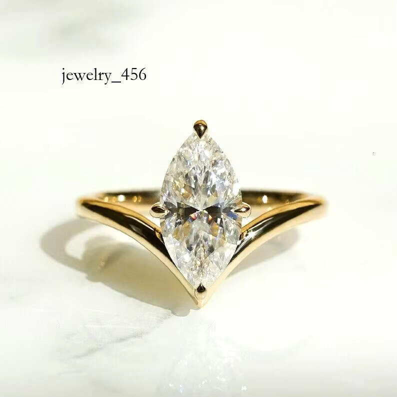 FOXI Marquise Dia Engagement Solitaire for Women Sterg Sier Gold Plated Moissanite Ring