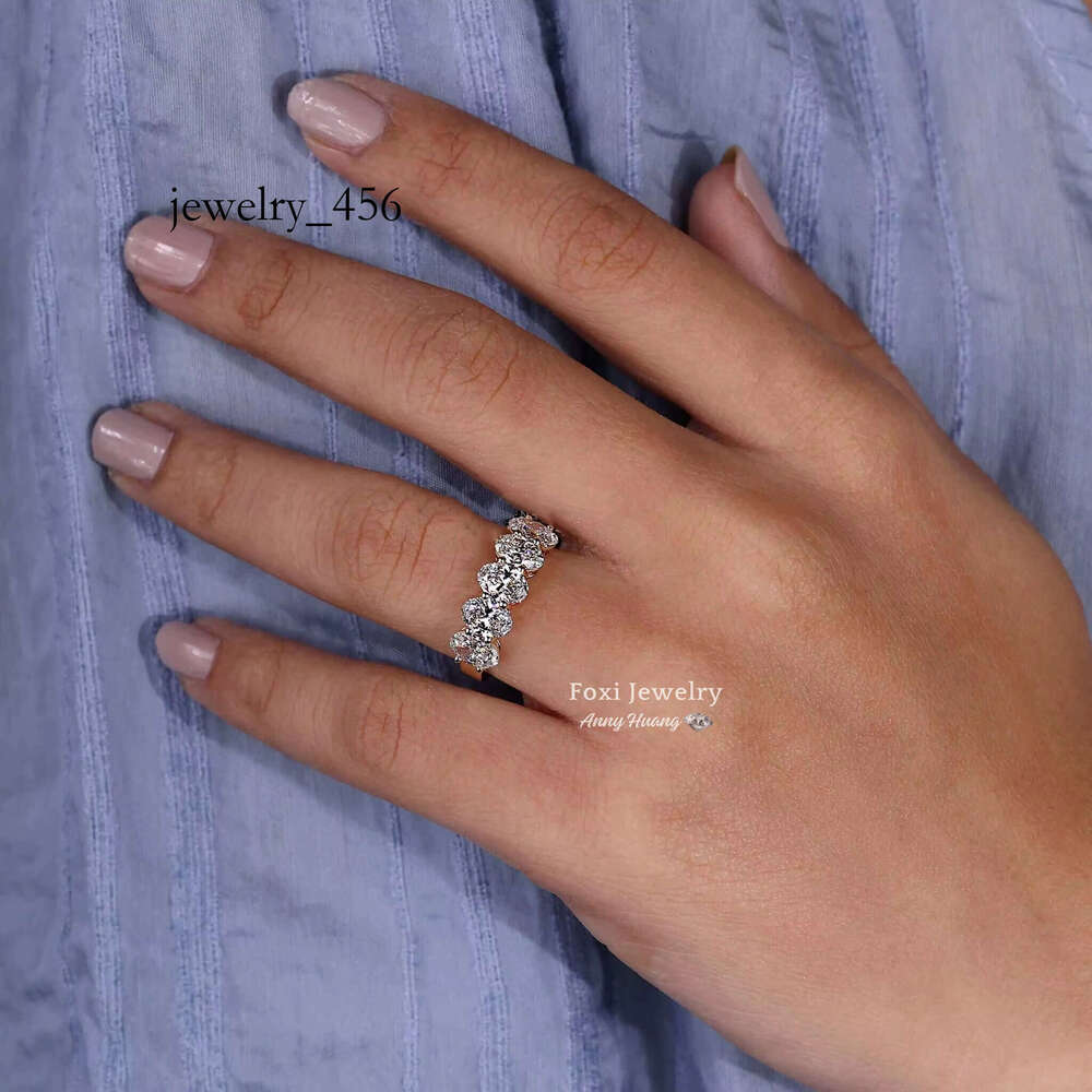 Sier Jewelry Yellow Gold Oval Cut Five Stones Lab Grown Dia Wedding Ring Bg VVS Moissanite Eternity Rings for Women