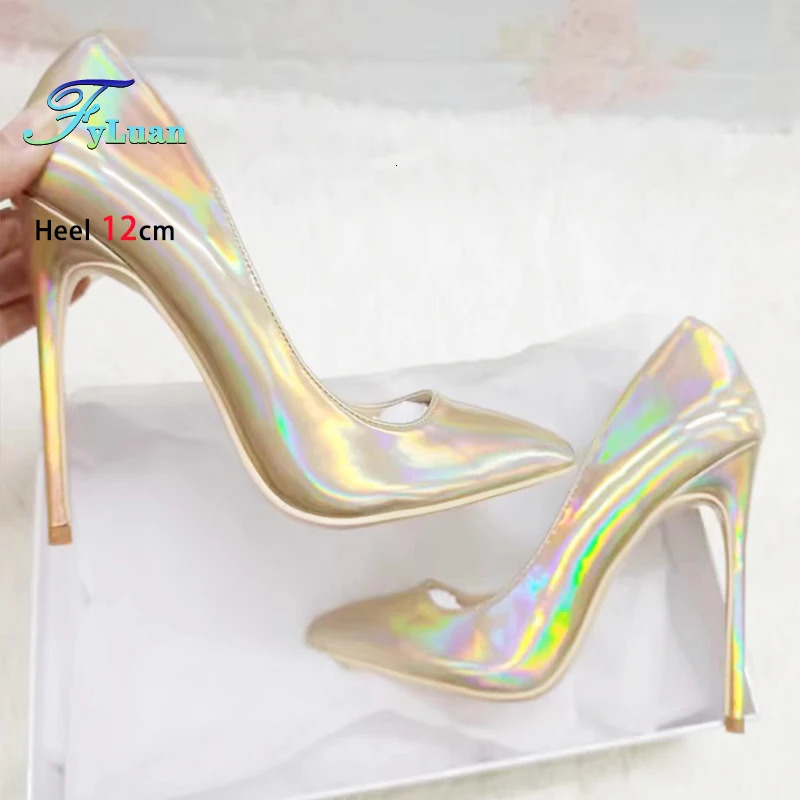 Pink 10CM 12CM High Heels Women Laser Holographic Party Dress Shoes Magical Colour Fashion Pointed Elegant Ladies Pumps Size 45 250221