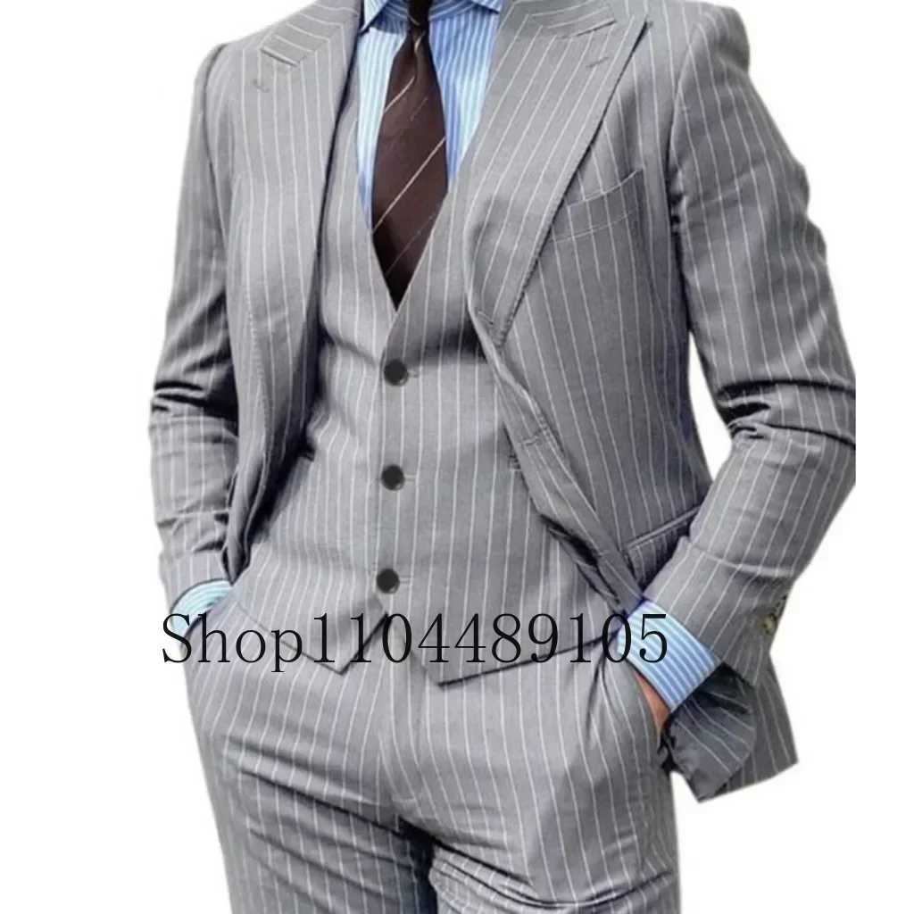 Three-piece Striped Suit High-quality Wedding Art One Breasted Jackets Trousers Vests Suit for Men Suits Mens Suits 3 PieceXJ250222