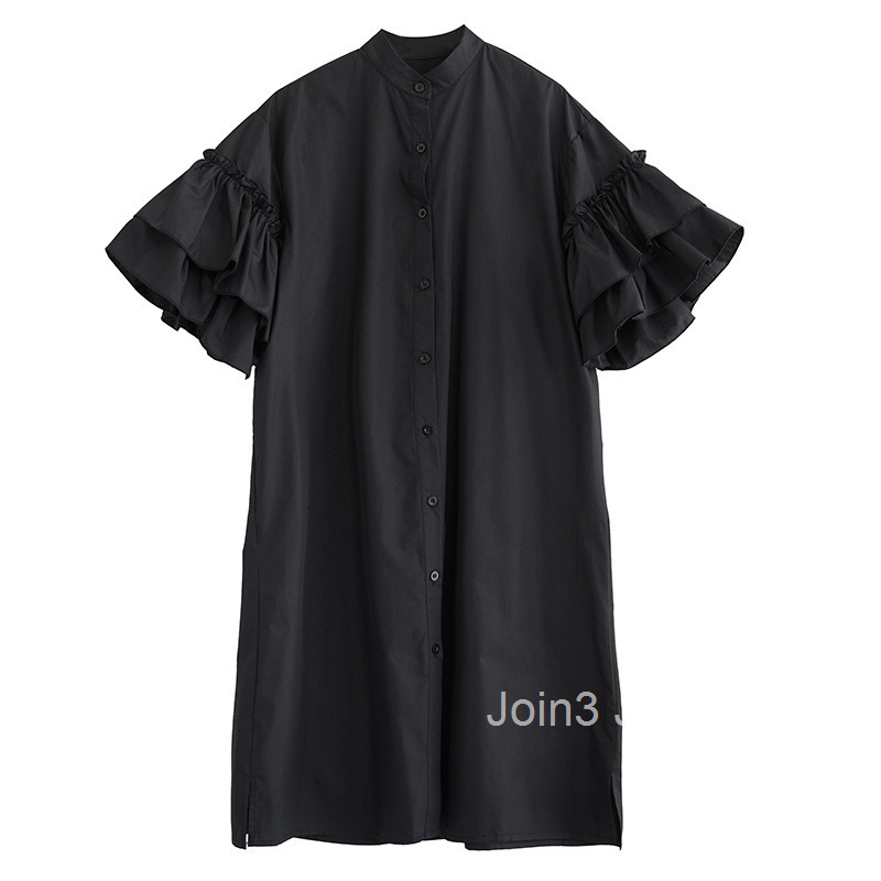 Spring/Summer New Fashionable Stand up Collar Lotus Sleeve Dress Casual Slimming Shirt Dress