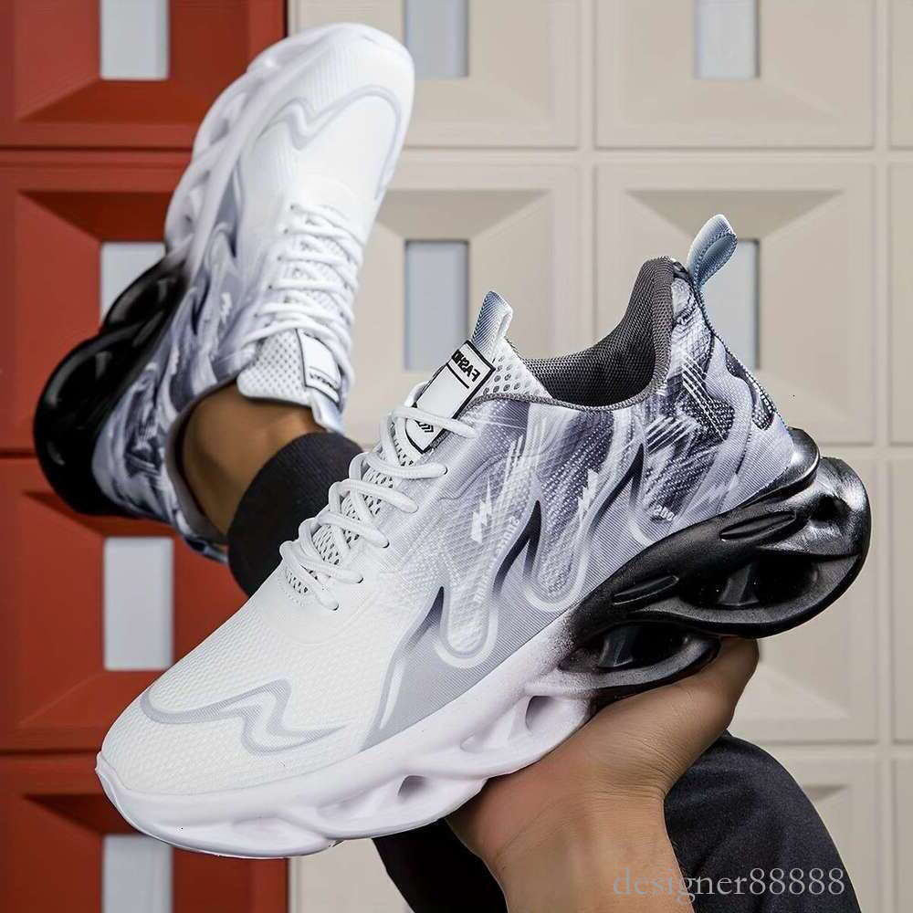 Men's breathable mesh sports sho es - black white gradient, height increasing thick sole, suitable for running and casual wear, aut umn student s