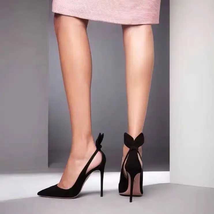 2023 Summer Black Rabbit Sexy Pointed Shoes Bowknot Single Shoes Slim Heel Sandals Womens High Heels luxury sandalsXJ250221