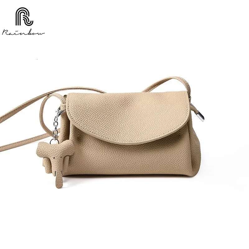 RAINBOW Women's Genuine Shoulder Bags Fashion Crossbody Soft Cowhide Leather Small Messenger Lady Handbag Elephant Deco