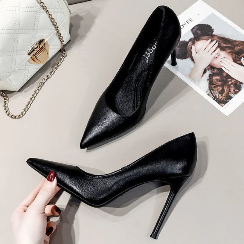 Soft Leather Black Professional High Heels Female Stiletto All-match Flight Attendant Single Shoes Work Shoes 250221