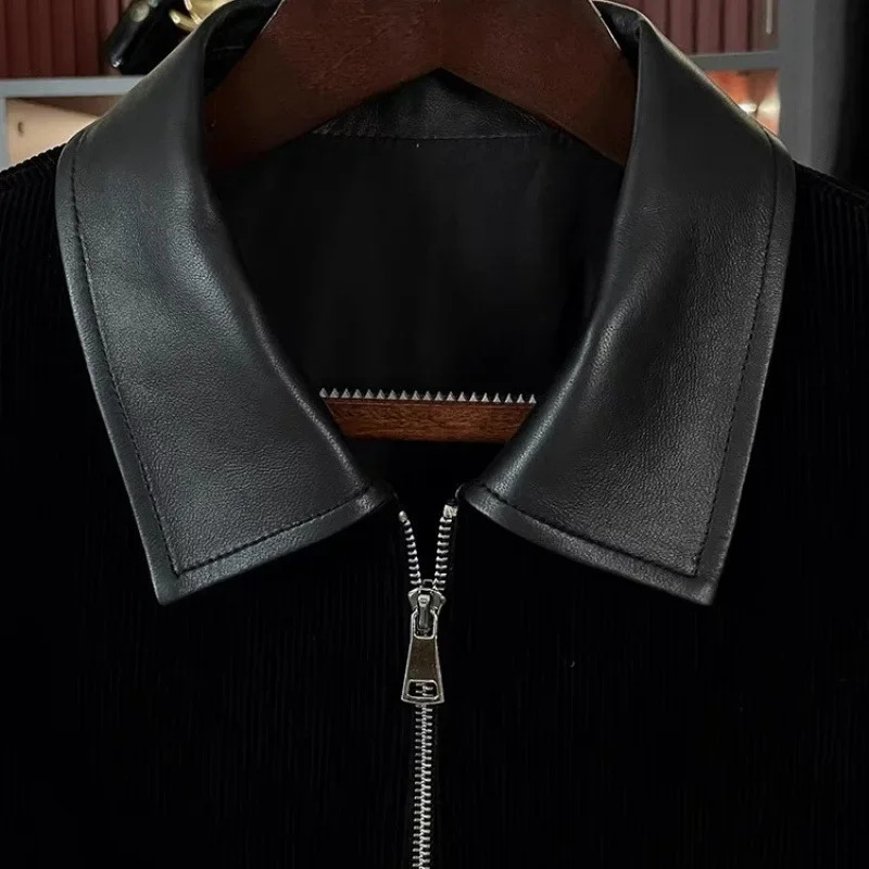 Simple Weaving 2024 AutumnWinter Fashionable Mens Lapel Splicing Corduroy Jacket Casual Thin Style For Summer 250222