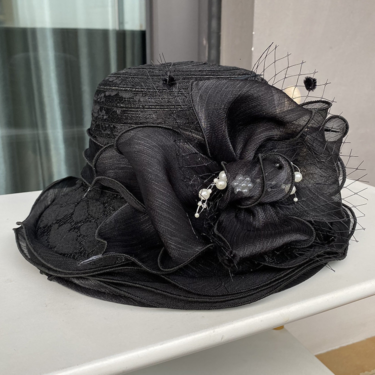 Perfect Most Satin Cloth Church Hat Deluxe Unique Pography Wedding Hat Fancy Formal Flower Fascinator Top Hat Female 24