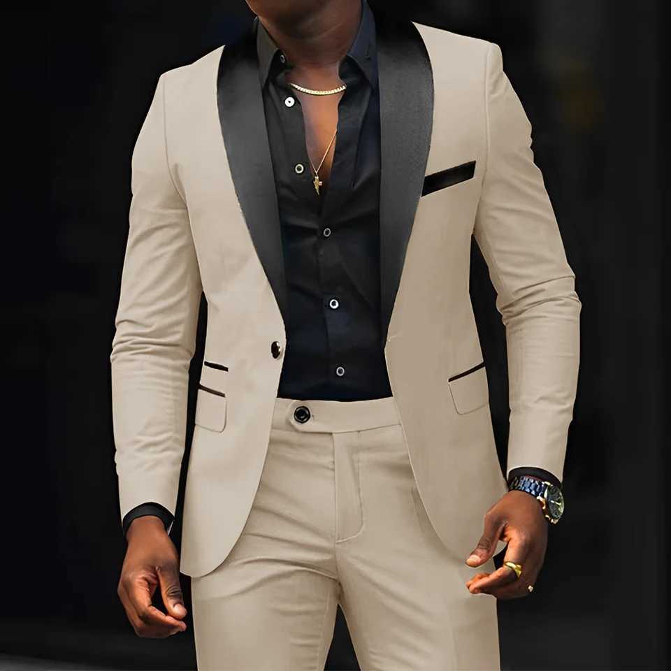 Mens slim-fit Suit 2-piece Wedding Groom Tuxedo Shawl collar Jacket Straight pants Suit for Male XS-5XLXJ250222