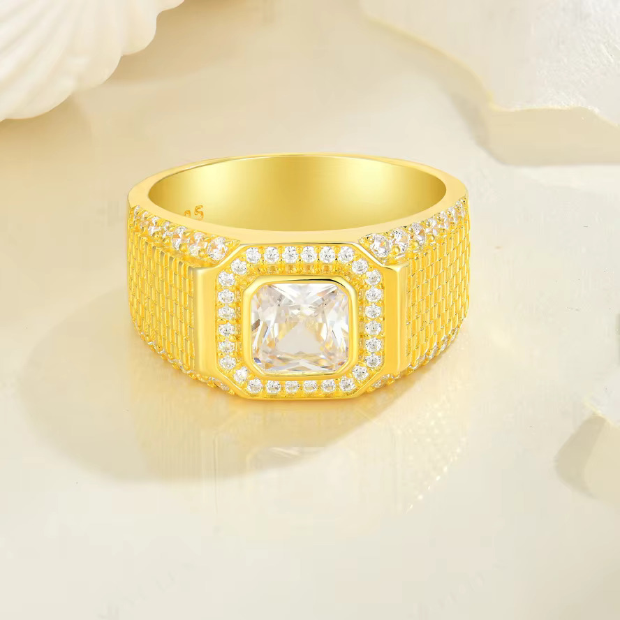 High Quality Gold Plated Sterg Sier Wedding Band Engagement Moissanite Ring With GRA Certificate