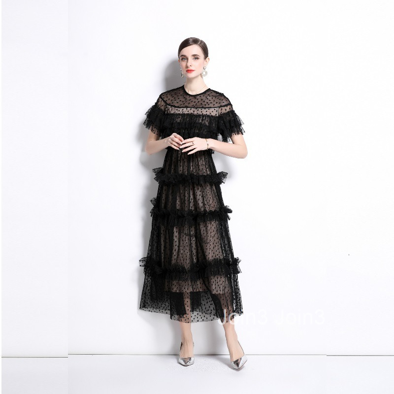 new French socialite style polka dot dress with womens mesh design and temperament skirt