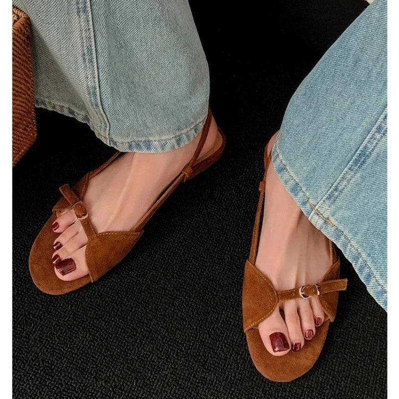 Womens Sandals Summer Flat Round Head Open Toe Hollowedout Flip Sandals Casual Fashion Nonslip Breathable Sandals 250218