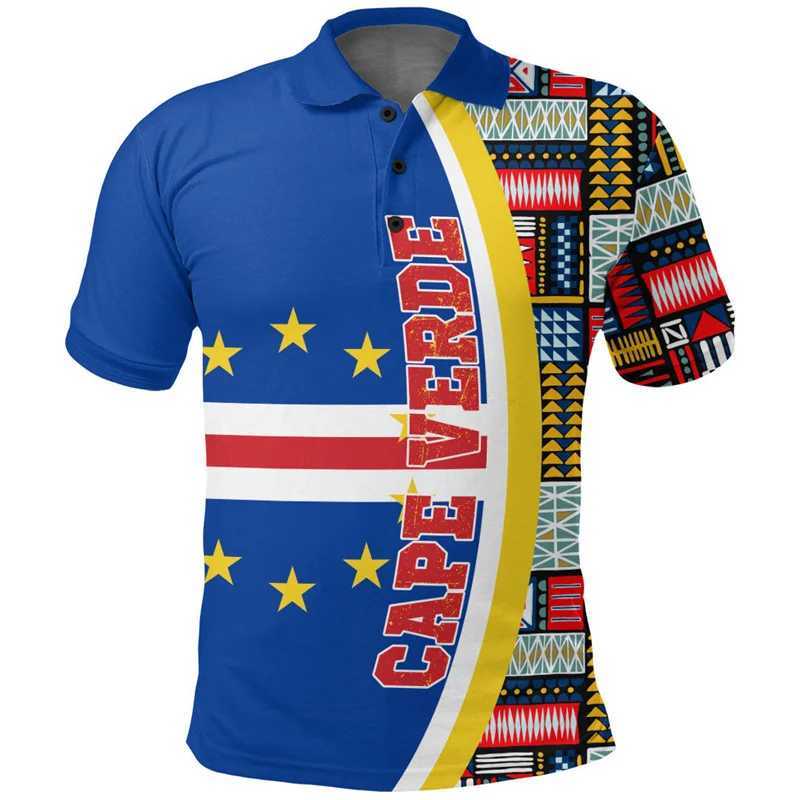 Men's Polos Cape Verde Flag Map 3D Printed Polo Shirt The RepublicOf Cape Verde Coat Of Arms Graphic Polo T Shirt Vintage Mens Clothing Polo z250