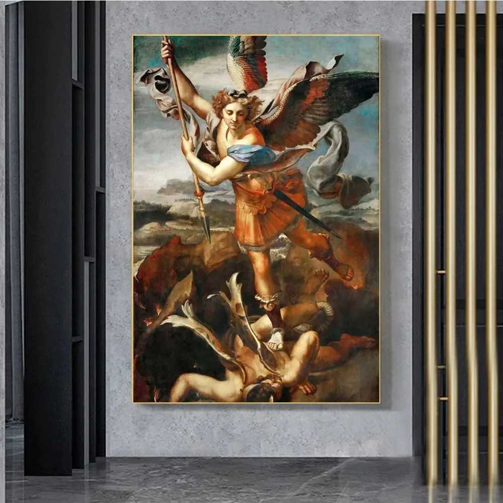 The Holy Archangel Michael Posters Print Vintage Devil Canvas Painting Wall Art Religious Angel Pictures Ro He Decor Y250218