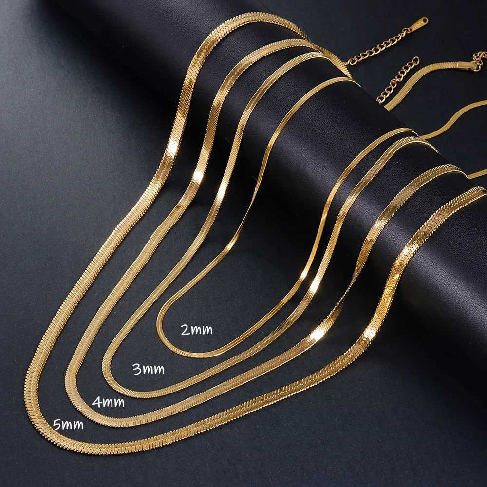 925 sterling silver Gold Snake Chain Necklace for Women Men Herringbone Choker Neck Chains 2024 Trend Jewelry Gift Hot W250221