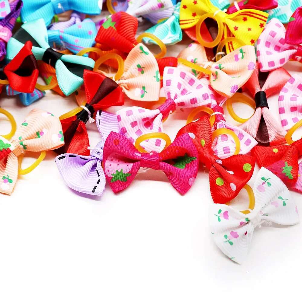 100PCS Puppy Bow Handmade Movable Grooming Hair Accessories Bows With Rubber Band For Small Dog and Cat Pet Products