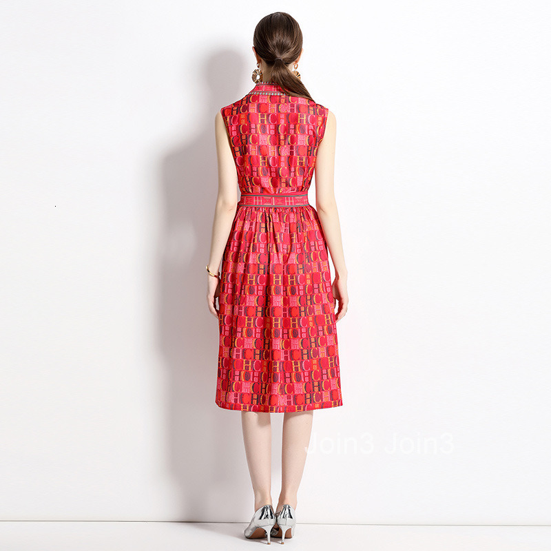 Fashionable Waist Cinching Slimming Positioning Printed Sleeveless Dress