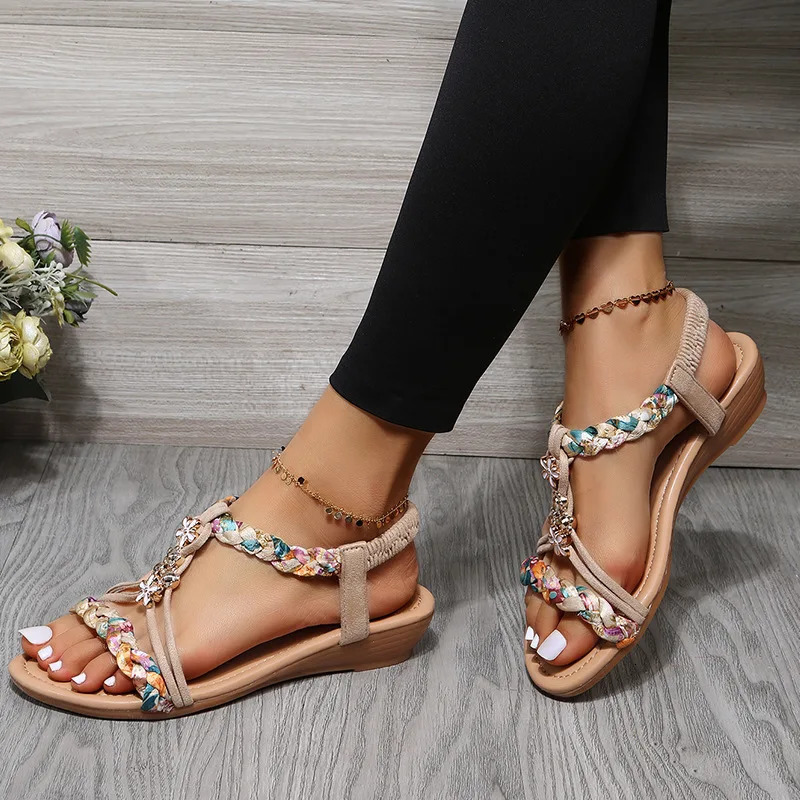 Womens Wedge Bohemian Sandals Summer 2023 Open Sandals Low Boot Sandals Casual Womens Sandals Mujer Verano 250218