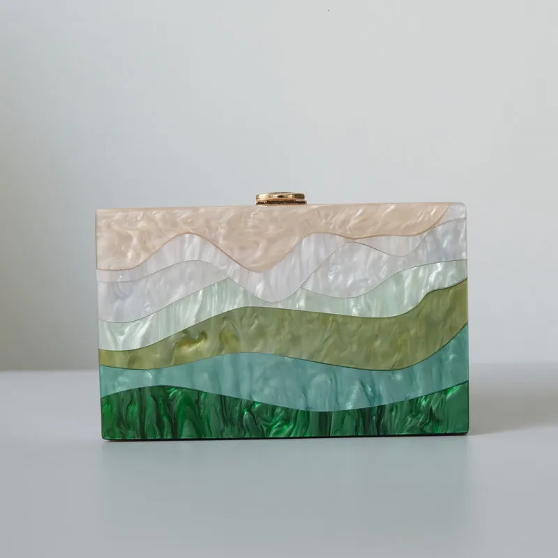 Trendy Bags Fashion Women Handbags Green Beige Striped Acrylic Party Evening Bag Woman Casual Cute Box Clutch Purse 250221