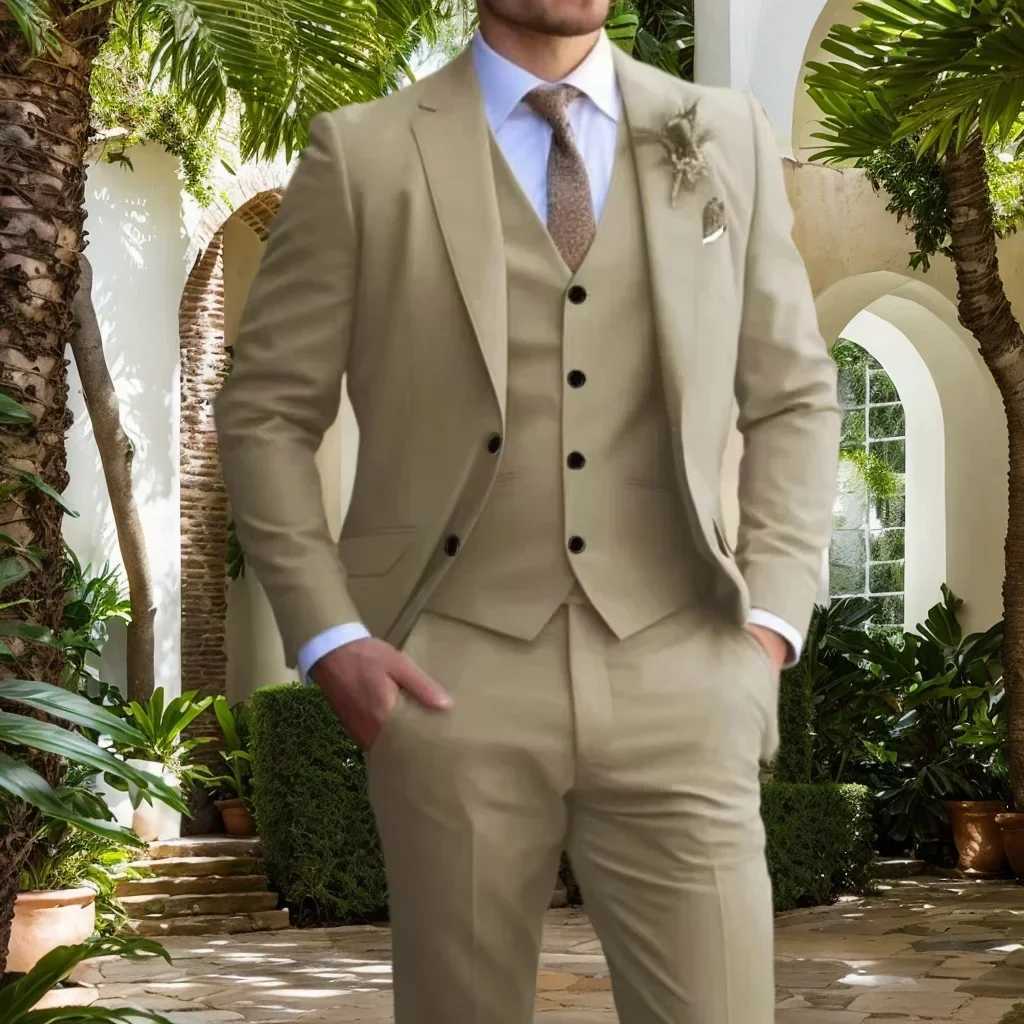 Elegant Suit for Men 3 Piece Blazer Vest and Pant Set Notched Lapel High Quality Tuxedo Mens Suit Wedding Dress Business JacketXJ250222