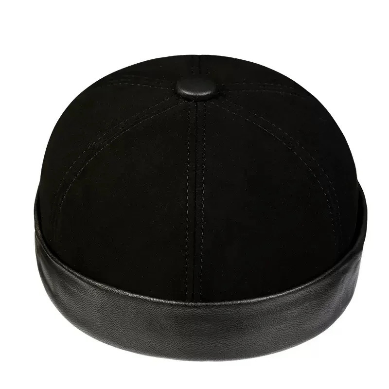 In Men Suede Hats Winter Warm Soft Genuine Leather Retro Round Skull Caps Casual Landlord Bonnet Bone Brimless Docker Beanie 250221