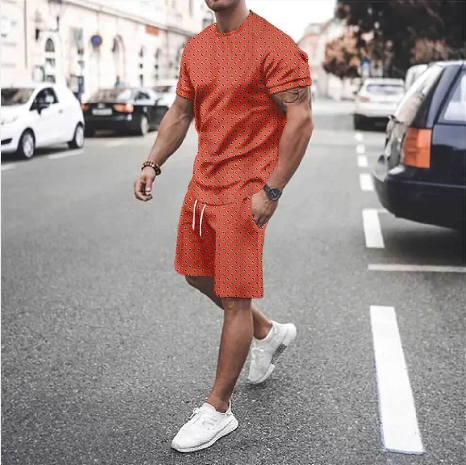 Summer Mens T-Shirts Sets Fashion Digital Printing Casual Sports breathable shorts set Oversized Clothing Mens Tees Beach WearXJ250221