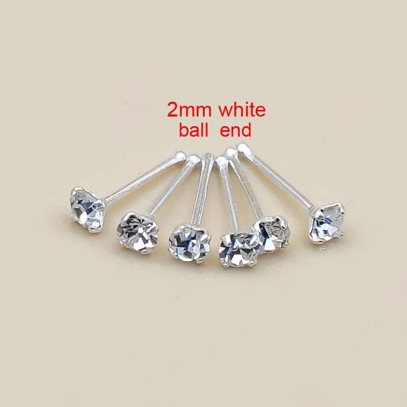 925 Sterling Silver 2mm Clear Crystal nose Stud Nose Piercing Pin body jewelry 20pcs/pack 250221