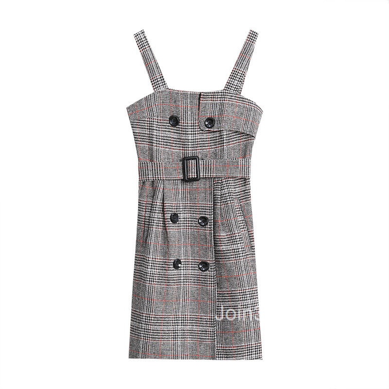 Autumn High Collar Sweater+Woolen Strap Dress Two Piece Set Korean Version Slimming and Slimming Plaid Medium to Long