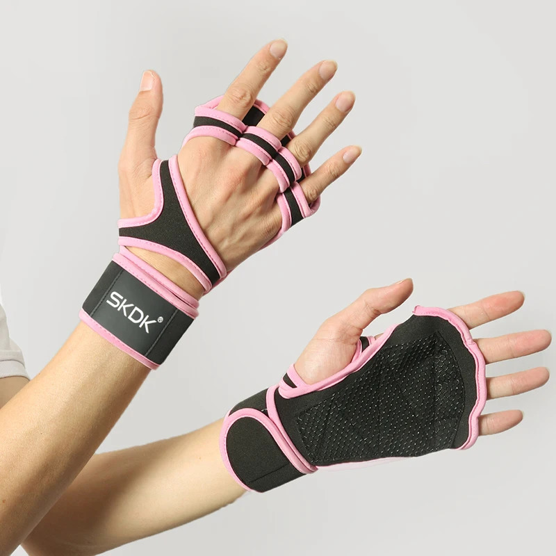 Workout Gloves With Wrist Wraps AntiSlip Silicone Palm Protection Weight Lifting Fitness Gym Pink Color For Women 250220