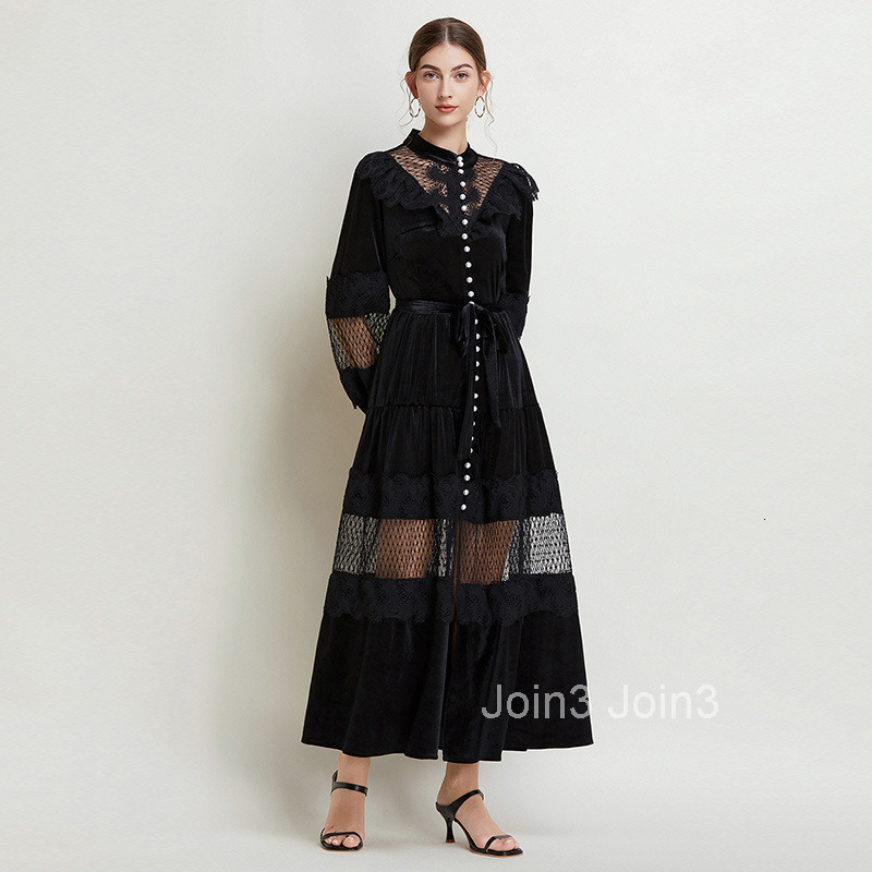 Autumn/winter New Womens Velvet Grand Swing Long Dress with Waist Cinching Style Lantern Long Sleeve Dress