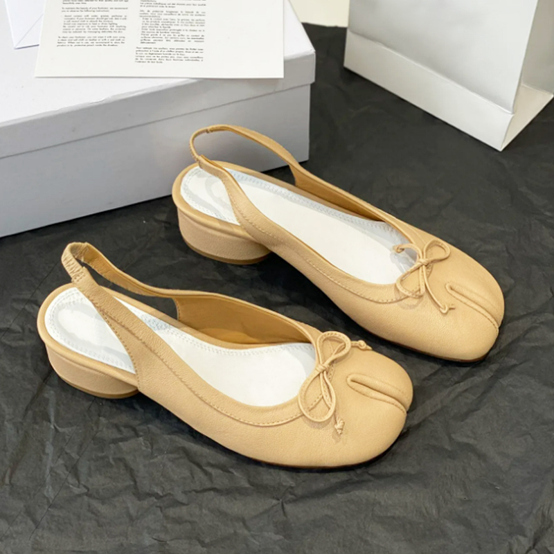 Fashion Tabi Split Toe Shoes Designer Ballet Flats Slingback Shoes Women Sandals Leather Strap High Heels Party Shoes With Box 628