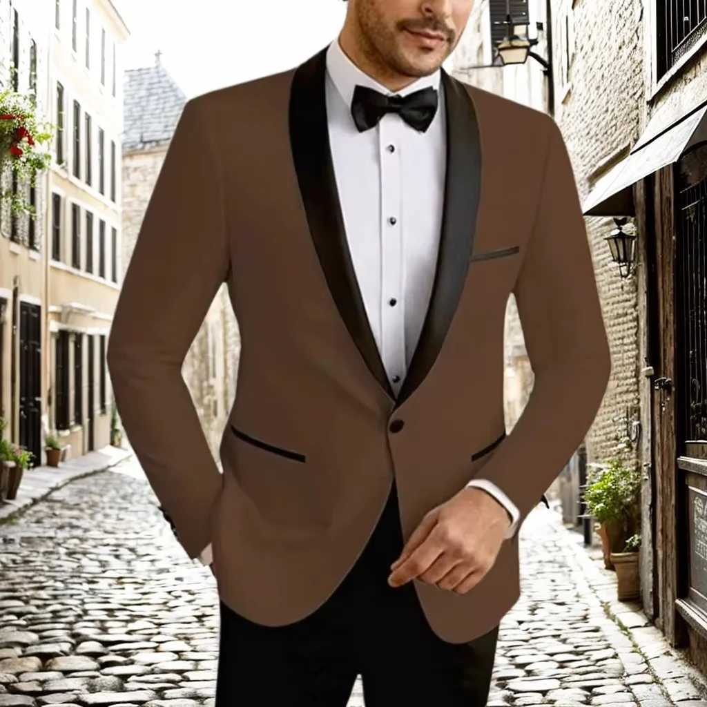 High Quality Mens Suit Slim 2 Piece Blazer and Pant Suit Set Shawl Lapel Formal Wedding Dresses Business Tuxedo Suits for MenXJ250222