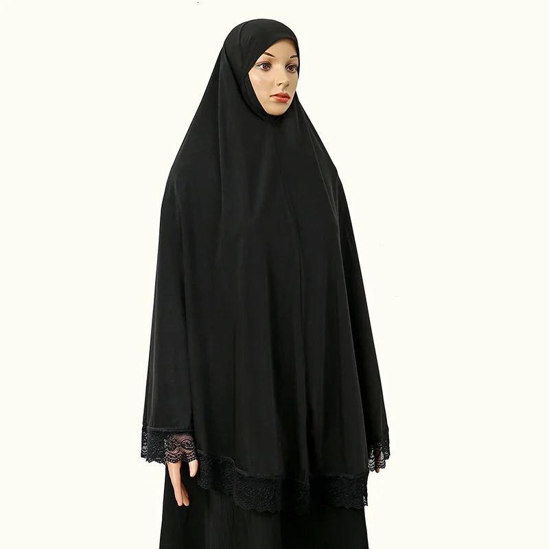 Muslim Abayas Full Cover Lace Edge Women Black Clothing Solid Color Instant Hijab Soft Premuim Cotton Hemp Ramadan Prayer Dress 250221
