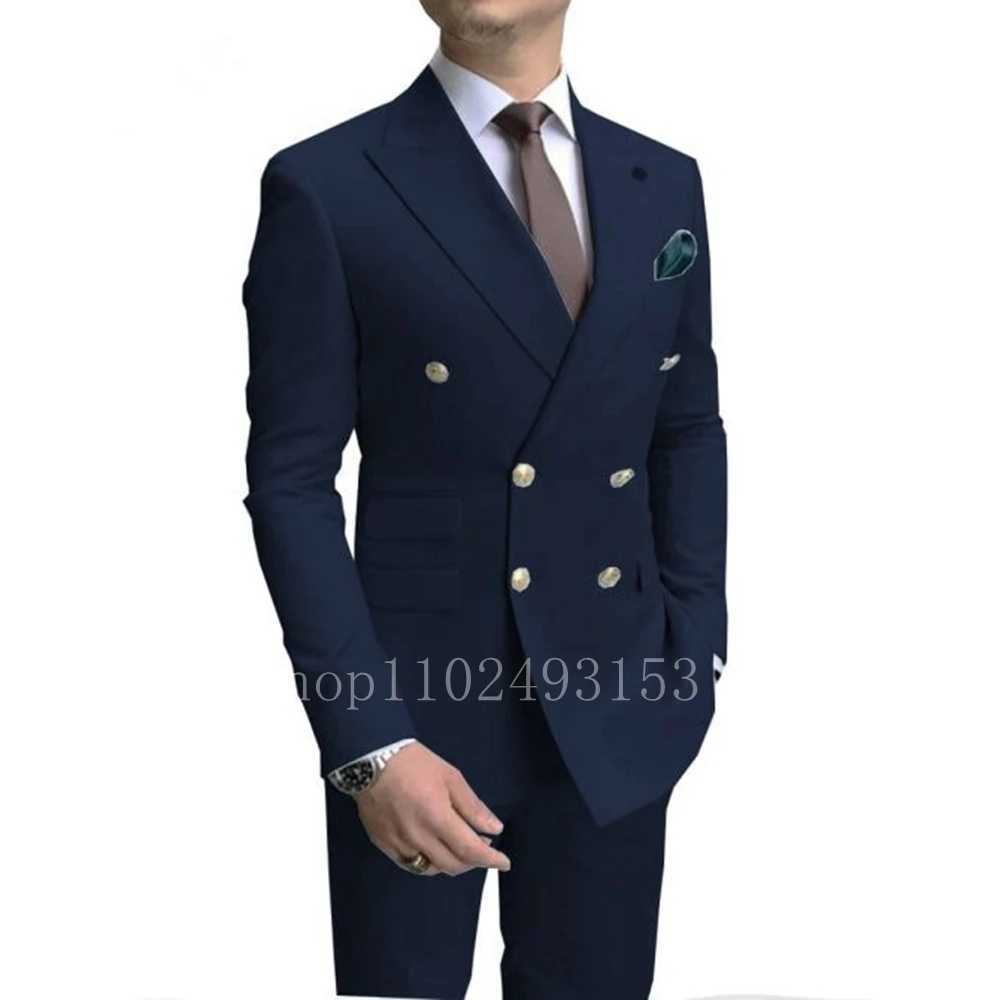 New Fashion White Male Suits Slim Fit 2 Pieces Double Breasted Elegant Formal Best Men Male Wedding Suits Set Costume HommeXJ250222