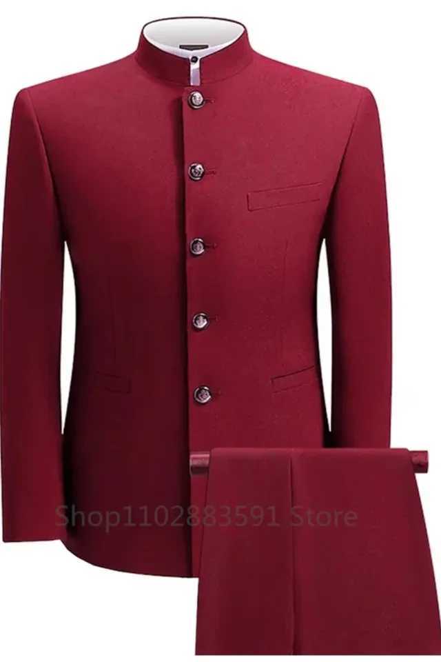 2 Pieces XS-5XL Formal Mens Busines Blazer+Pants Stand Lapel Pants Mens Jacket Flat Suit Slim Fit Coat Groomsmen PartyXJ250222