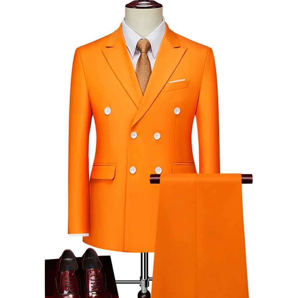 Mens Suits 2 Pieces Fashion Solid Double Breasted Men Wedding Prom Dress Male Blazer Coat Pants Slim Fit Suits Tuxedo 6XL-MXJ250222